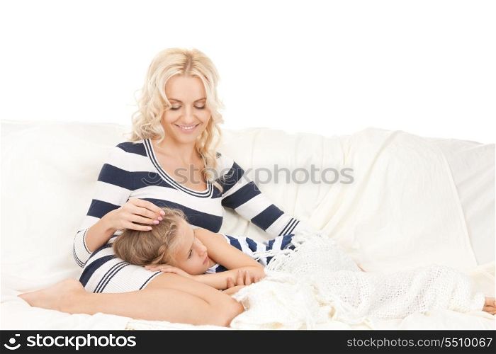 bright picture of happy mother and little girl.