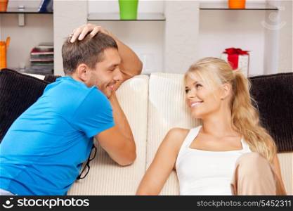 bright picture of happy romantic couple at home