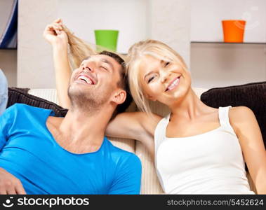 bright picture of happy romantic couple at home