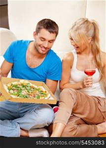 bright picture of happy romantic couple having dinner (focus on woman)