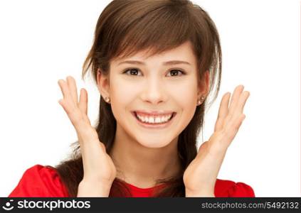 bright picture of happy teenage girl with expression of surprise