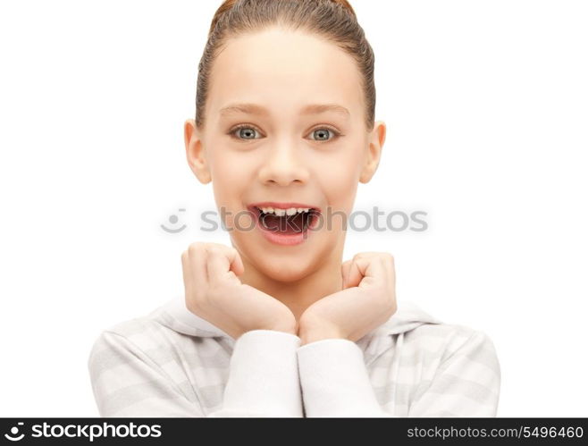 bright picture of happy teenage girl with expression of surprise