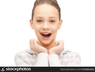 bright picture of happy teenage girl with expression of surprise