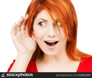 bright picture of happy woman listening gossip