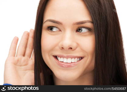 bright picture of happy woman listening gossip