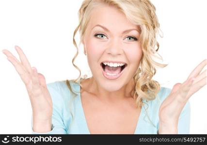 bright picture of happy woman over white