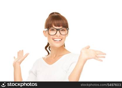 bright picture of happy woman over white
