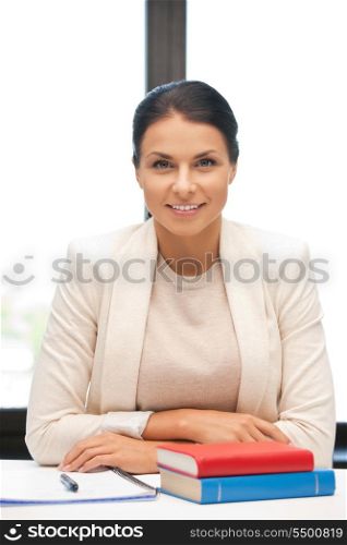 bright picture of happy woman with book