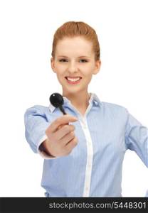 bright picture of happy woman with car key