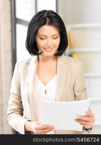 bright picture of happy woman with documents