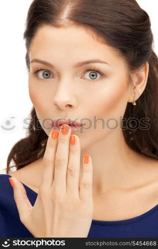 bright picture of happy woman with expression of surprise