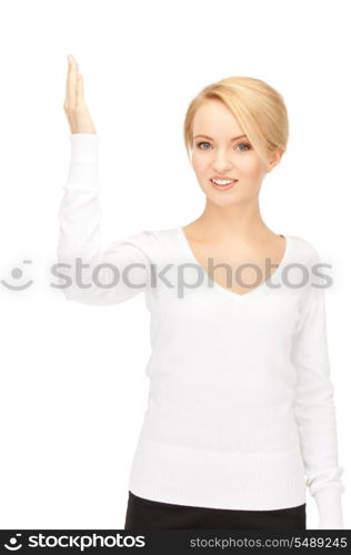 bright picture of happy woman with expression of surprise