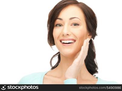 bright picture of happy woman with expression of surprise.