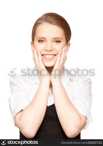 bright picture of happy woman with expression of surprise&#xA;