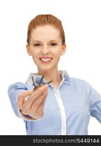 bright picture of happy woman with keys