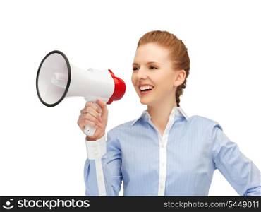 bright picture of happy woman with megaphone