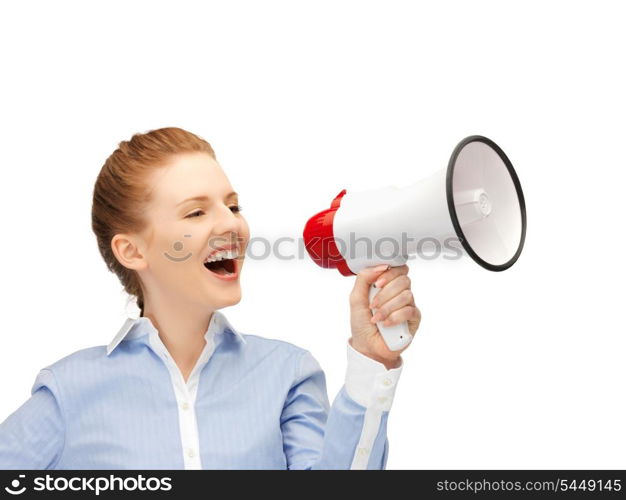 bright picture of happy woman with megaphone