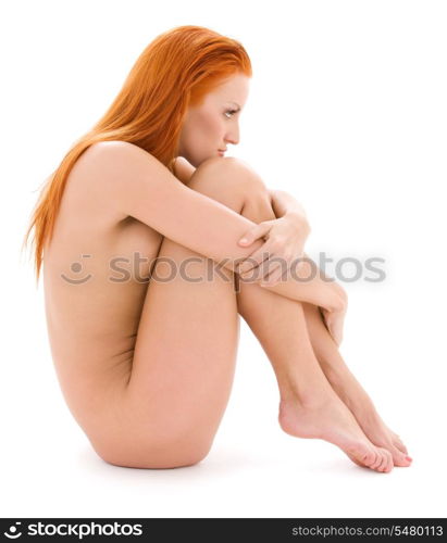 bright picture of healthy naked redhead over white