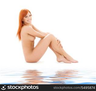 bright picture of healthy naked redhead over white
