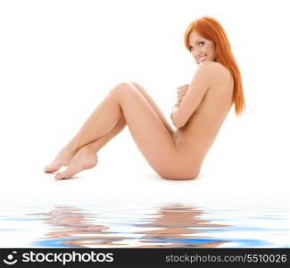 bright picture of healthy naked redhead over white