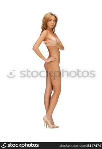 bright picture of healthy naked woman on high heels