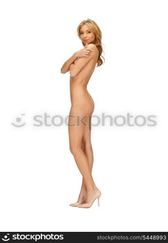 bright picture of healthy naked woman on high heels