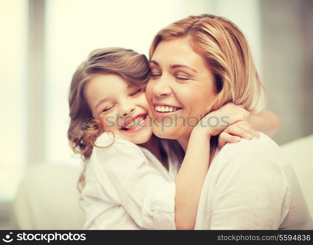 bright picture of hugging mother and daughter