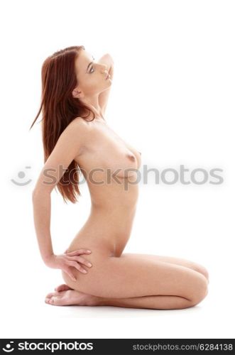 bright picture of kneeled healthy naked redhead
