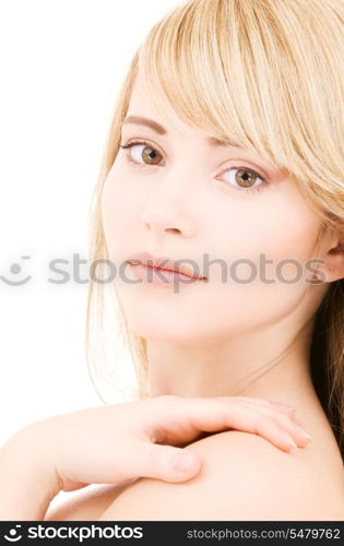 bright picture of lovely blonde over white