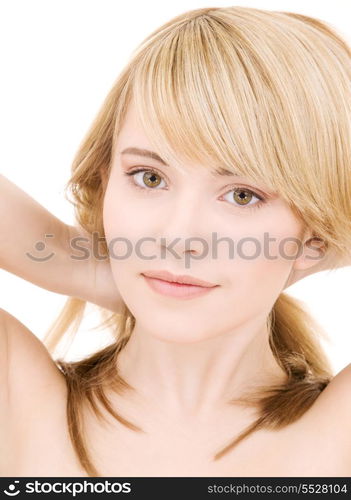 bright picture of lovely blonde over white