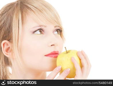 bright picture of lovely blonde with green apple