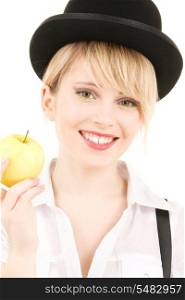 bright picture of lovely blonde with green apple