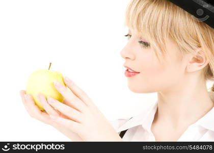 bright picture of lovely blonde with green apple