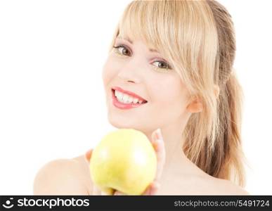 bright picture of lovely blonde with green apple