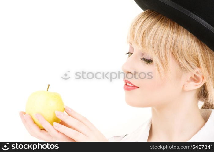 bright picture of lovely blonde with green apple