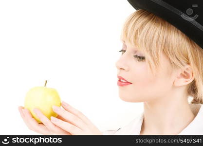 bright picture of lovely blonde with green apple