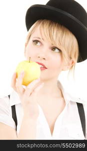 bright picture of lovely blonde with green apple