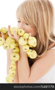 bright picture of lovely blonde with green apples