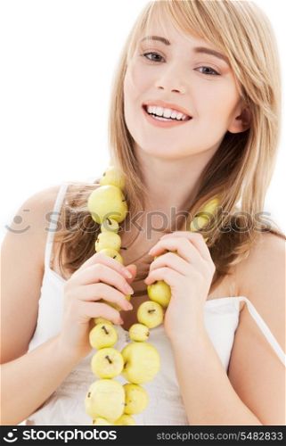 bright picture of lovely blonde with green apples