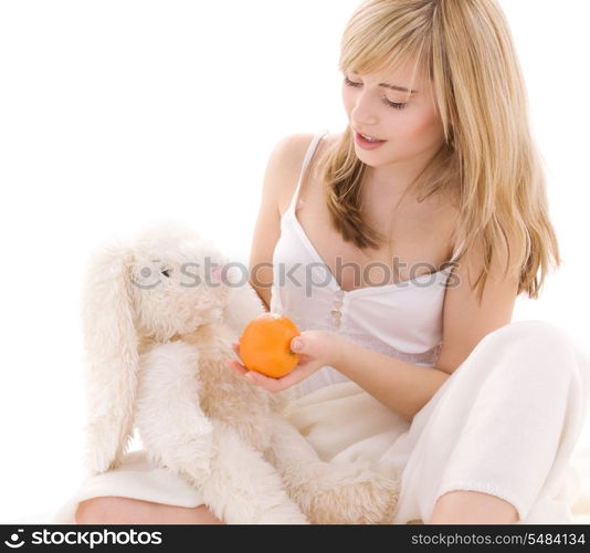 bright picture of lovely blonde with orange