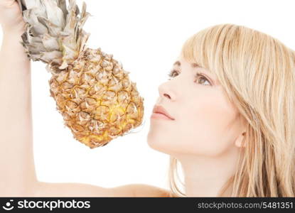 bright picture of lovely blonde with pineapple