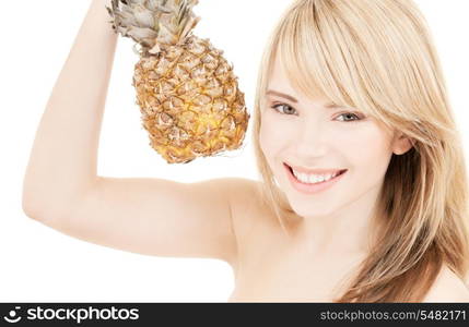 bright picture of lovely blonde with pineapple