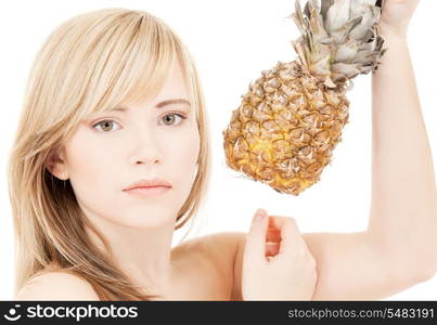 bright picture of lovely blonde with pineapple