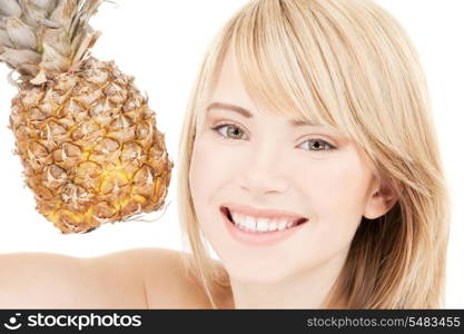 bright picture of lovely blonde with pineapple