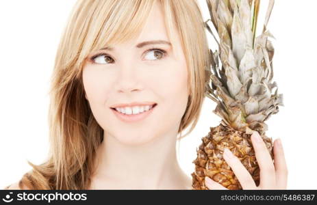 bright picture of lovely blonde with pineapple