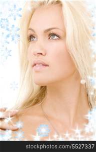 bright picture of lovely blonde with snowflakes