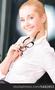 bright picture of lovely businesswoman in office