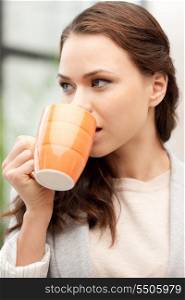 bright picture of lovely businesswoman with mug