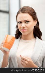 bright picture of lovely businesswoman with mug