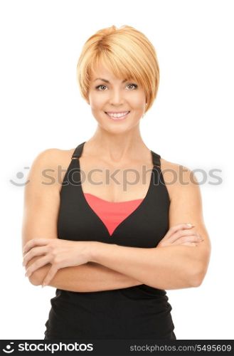 bright picture of lovely fitness instructor over white&#xA;
